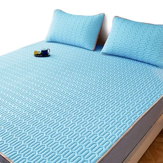 平單式超涼感乳膠冰絲涼墊 藍色 背面防滑顆粒 四角鬆緊帶固定, 加大(188 x 180cm), 涼感墊