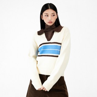MIXXO 女款翻領條紋針織上衣