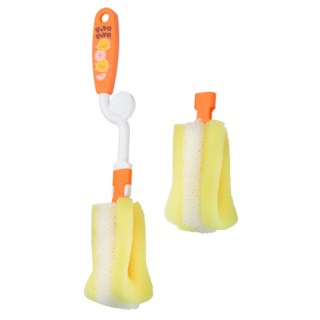 PiYOPiYO 組合式旋轉泡棉奶瓶刷 360度旋轉刷柄 柔軟海綿不易刮傷奶瓶 外出攜帶便利, 6*27cm, 黃色, 1組