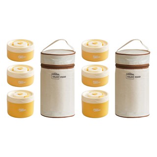 Couselect 可微波爐加熱陶瓷飯盒 115 x 115 x 215mm 300ml 2個 + 450ml 附保溫袋, 檸檬黃, 2組