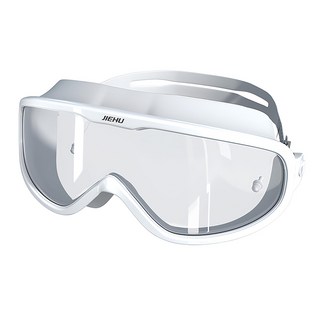 JIEHU 大鏡框矽膠高清防水防霧泳鏡, 均碼, 白色, 舒適親膚, 1個