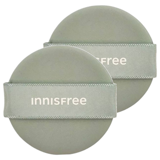 INNISFREE 無油無慮零毛孔控油氣墊粉撲, 綠色 + 米色, 2個