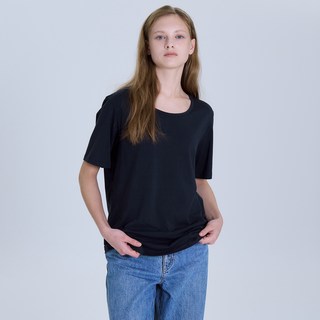 BASIC HOUSE 女款 U領 寬鬆版 彈性 短袖 T恤 LATS0210