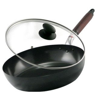 Hokua 北陸 輕量級木柄黑鐵平底鍋 26cm 含蓋, 1個