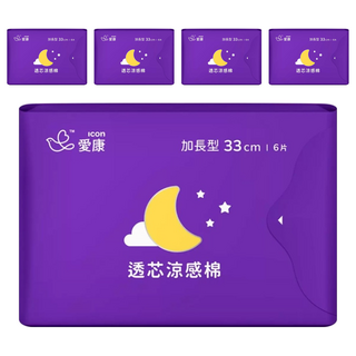 icon 愛康 透芯涼感衛生棉 加長型, 33cm, 6片, 5包