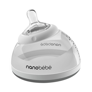 Nanobebe 成長奶瓶 240ml 仿真乳房造型 可拆式奶嘴 可連接擠乳器, 太空灰, 2個