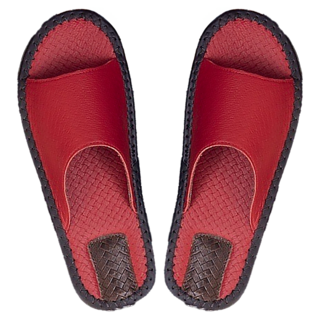 真皮頭層牛皮編織紋防滑室內拖鞋 LS12, 紅, 1雙