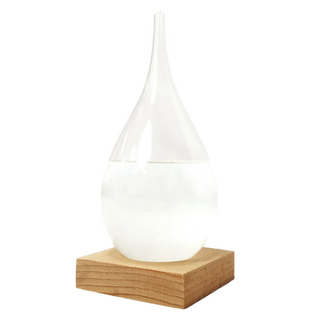 天氣預報瓶, 水滴天氣瓶 (生態瓶/風暴瓶), 高硼矽玻璃, 櫸木底座, 大號水滴 透明色 + 原木色, 19 x 8 x 8cm