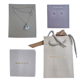 MARIGOLD 美爾朵 925純銀 12星座星辰誕生石項鍊 KMD250 耳環+項鍊禮盒, 水瓶座