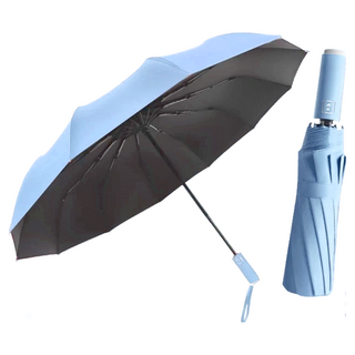 黑膠自動傘 12根黑鋼骨 超強抗風, 淺天藍色