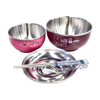 BuBee 小蟻布比 豆豆316不鏽鋼碗附不鏽鋼蓋 2件組 每組附一雙筷子一隻湯匙 共3色, 顏色隨機, 1組