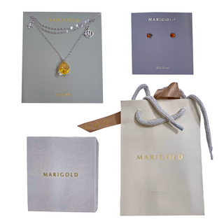 MARIGOLD 美爾朵 925純銀12星座星辰誕生石項鍊耳環套組 含質感霧黑禮盒&提袋