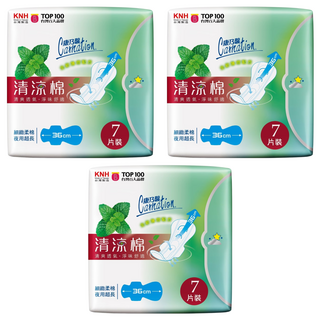 康乃馨 清涼棉衛生棉 36cm, 夜用超長型, 7片, 3包