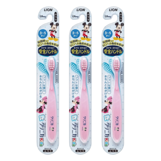 LION 獅王 固齒佳 米奇&米妮彈力幼兒牙刷 3-5歲適用, 顏色隨機, 1入, 3支