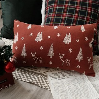 聖誕童話森林抱枕 單面刺繡 45x45cm 聚酯纖維 維羅納綠/波爾多酒紅, 30 x 50cm