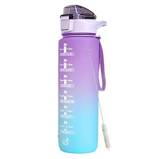 POKOJ Oneday Water 運動吸管水瓶+吸管刷, 紫色 + 藍色, 1L, 1套
