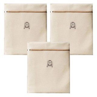 加厚細密網刺繡洗衣袋 平面特大 米色 旅行收納袋, 1個