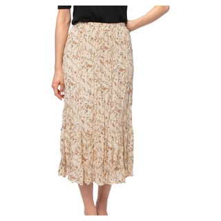 CARET 女款雪紡皺摺長裙, 碎花, 鬆緊帶設計, 均碼, 淺米色