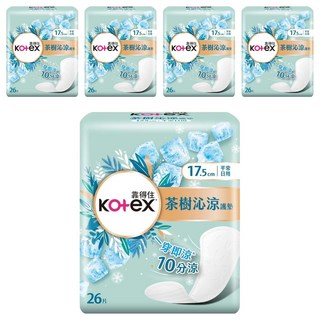 Kotex 靠得住 茶樹沁涼護墊 平常日用, 17.5cm, 26片, 5包