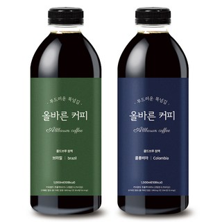 올바른커피 콜드브루 원액 더치커피 브라질 + 콜롬비아, 1L, 2개입, 1세트