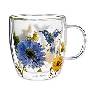 Royal Duke 雙層玻璃馬克杯, 高硼矽玻璃, 400ml, 耐熱-20°C~120°C, 鳥語花香, 1個