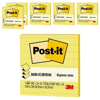 3M Post-it 利貼 橫格抽取式便條紙 R335, 黃色, 100張, 6本