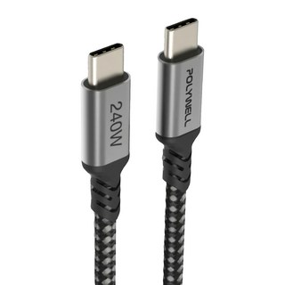 POLYWELL 寶利威爾 USB Type-C 240W 5A 快充編織線 長尾版, 2m, PW15-W45-M872, 1條