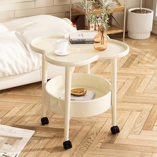 雙層花朵茶几, 塑膠材質, 無輪款/輪子款, 黑色/白色/綠色/奶黃色