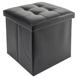 時尚皮革可折疊收納凳 38x38x38cm, 黑色, 1個