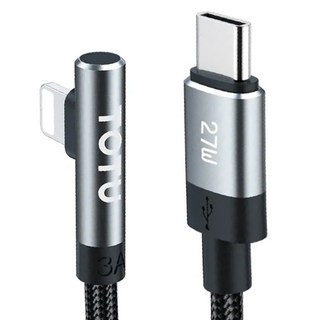 TOTU 拓途 iPhone編織快充線 27W Type-C to Lightning 1.2M 90度彎頭 鋁合金, 鐵灰色, 1條