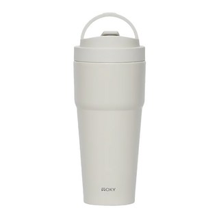 WOKY 沃廚 台灣公司貨 雙層陶瓷渾圓杯 含橡膠吸管, 橡白色, 750ml, 1個