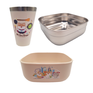 SL 三榮塑膠 柴語錄 雅典多功能禮盒組, 1組, 不鏽鋼盒900ml + 水杯400ml + 塑膠餐盒1.3L