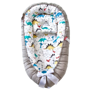 嬰兒床中床 全棉布料高彈珍珠棉填充, 03灰邊恐龍