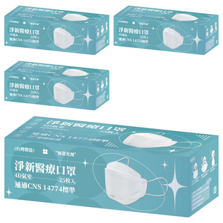 淨新科技 成人口罩 4D細耳, 25片, 4個, 太陽花灰