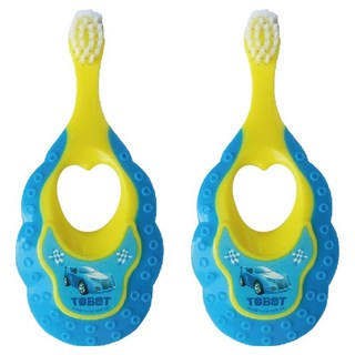 韓國 TOBOT 機器戰士 兒童牙刷 (1階段 0~2歲) - 圓形小刷頭, 柔軟刷毛, 訓練握力, 藍色, 1入, 2支