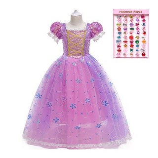 Nrkiz 童款花朵綻放公主裙 1件+閃亮亮戒指 50枚