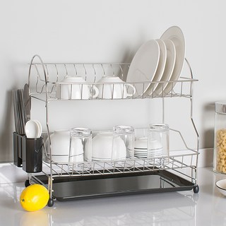 코멧 키친 스테인레스 식기건조대 2단, 블랙