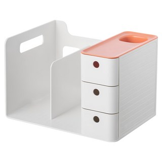 FAmILyLIFE 生活 附抽屜桌面文具書本收納置物架 29 x 21 x 19cm, 橙白色, 1個