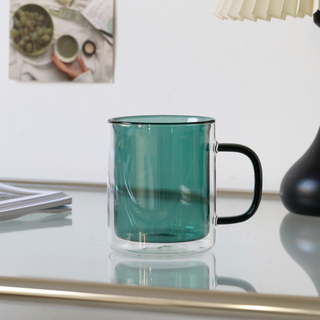 goodliving Home Cafe雙層玻璃馬克杯 350ml, 深綠色, 1個