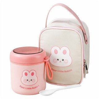 小熊萌兔手提保溫湯罐 餐具 + 餐袋, 500ml, 萌兔, 1套