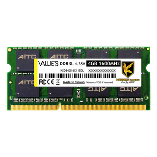 AITC 艾格 Value S DDR3L 4GB 1600 SODIMM 1.35V 終身保固, 1個