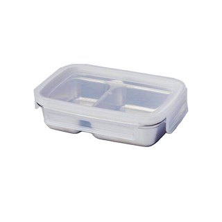 JAJU 스테인리스 사각 두 칸 나눔 찬통, 1개, 500ml