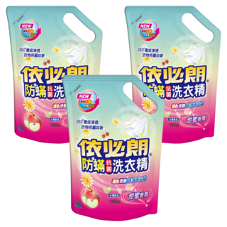 依必朗防蟎抗菌洗衣精補充包 甜蜜香氛 護色增豔配方 高效解垢 徹底洗淨不殘留, 1.8kg, 3包