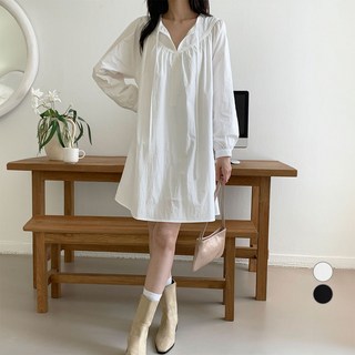 afinar 女款寬鬆抓皺襯衫式洋裝, 白色