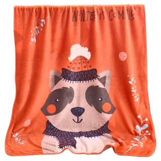 卡通法蘭嬰幼絨毯 材質聚酯纖維 蓬鬆細膩 絨毛緊實, 圍巾熊熊 橘色