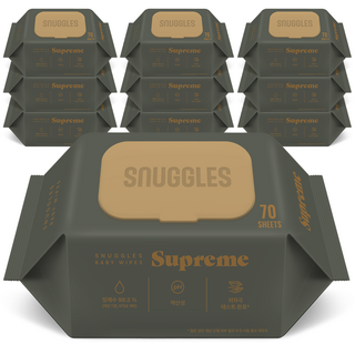 스너글스 슈프림 유아용 저자극 아기물티슈 캡형, 10팩, 70매, 80g