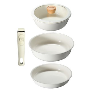 ANDY MAY2 韓式陶瓷不沾鍋5件組, 1組, 20公分湯鍋 + 24公分煎鍋 + 26公分炒鍋 + 20公分鍋蓋 + 手把, 白色