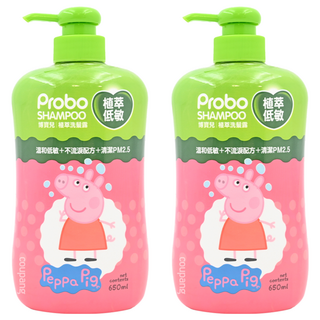 Probo 博寶兒 植萃洗髮露 佩佩豬, 大小燕麥植萃精華 滋養髮絲, 含人蔘精華 強健髮根, 卡通人物外包裝, 650ml, 2瓶