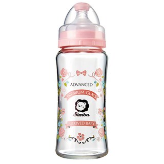 Simba 小獅王辛巴 蘿蔓晶鑽寬口玻璃大奶瓶, 玫瑰粉紅, 270ml, 1個