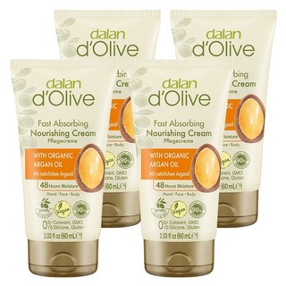 達欖 d'Olive 快速吸收滋養霜 含有機摩洛哥堅果油 48小時保濕 適用於手、臉和身體, 60ml, 4條